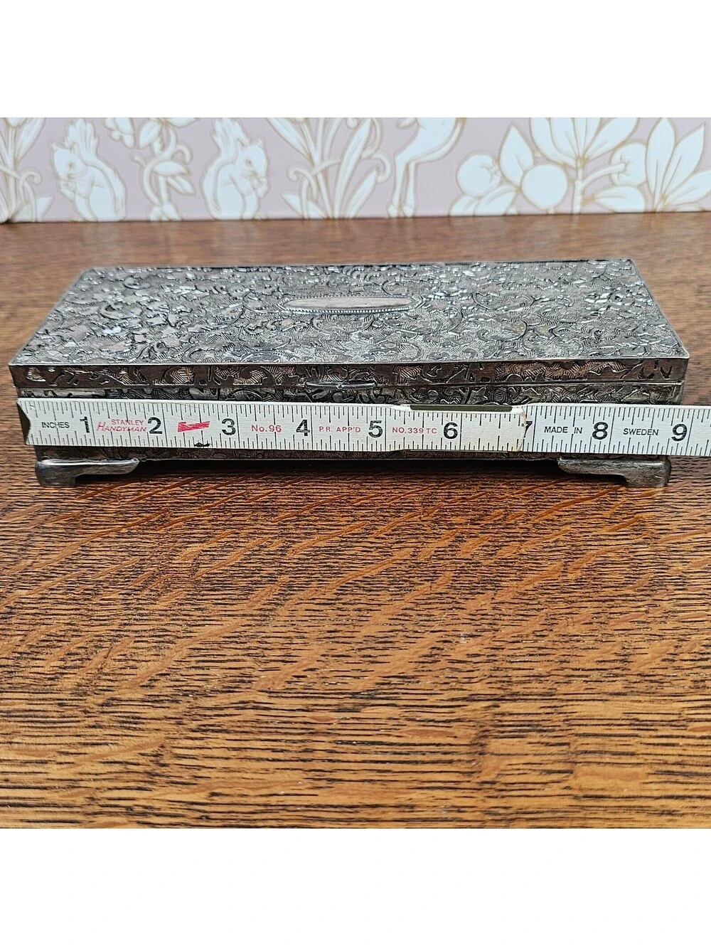 Vintage International Silver Co Silverplate Jewelry Box Mirror Velvet 9